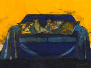 Bernadette Madden : Yellow Cushions : Wax resist on linen