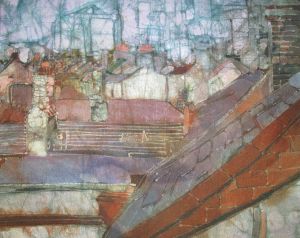 Sloping Slates : Wax resist on linen : Bernadette Madden