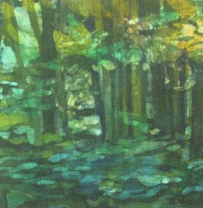 Bernadette Madden : Floating leaves : Wax resist on linen